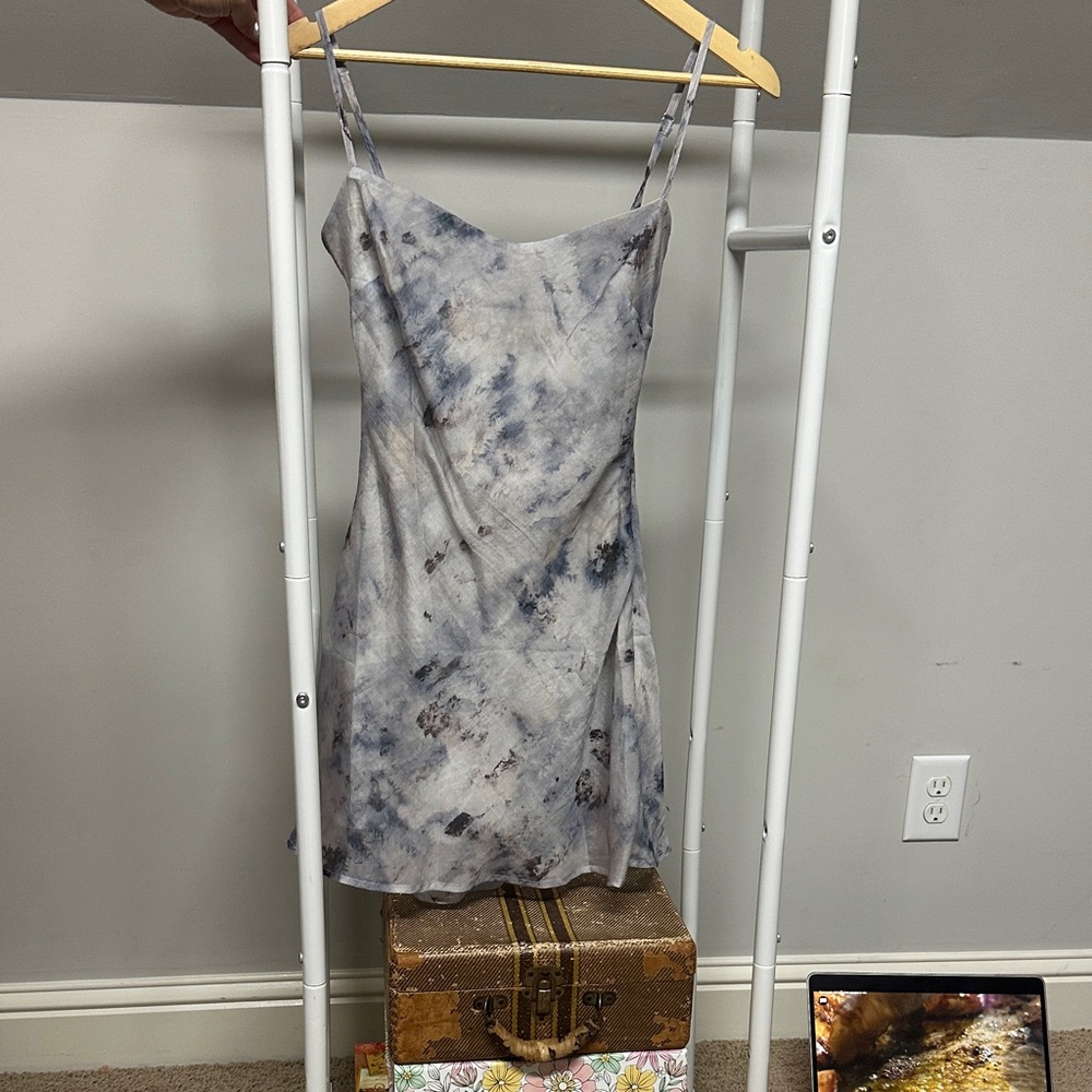 Women's Marble-Print Slip Dress in Gray and Cream